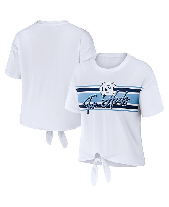 

Женская белая укороченная футболка North Carolina Tar Heels в полоску спереди с узлом WEAR by Erin Andrews, белый