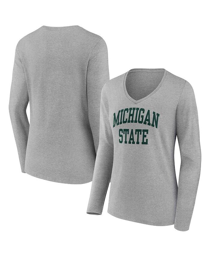 

Женская фирменная футболка Heather Grey Michigan State Spartans Basic Arch с длинными рукавами и v-образным вырезом Fanatics, серый