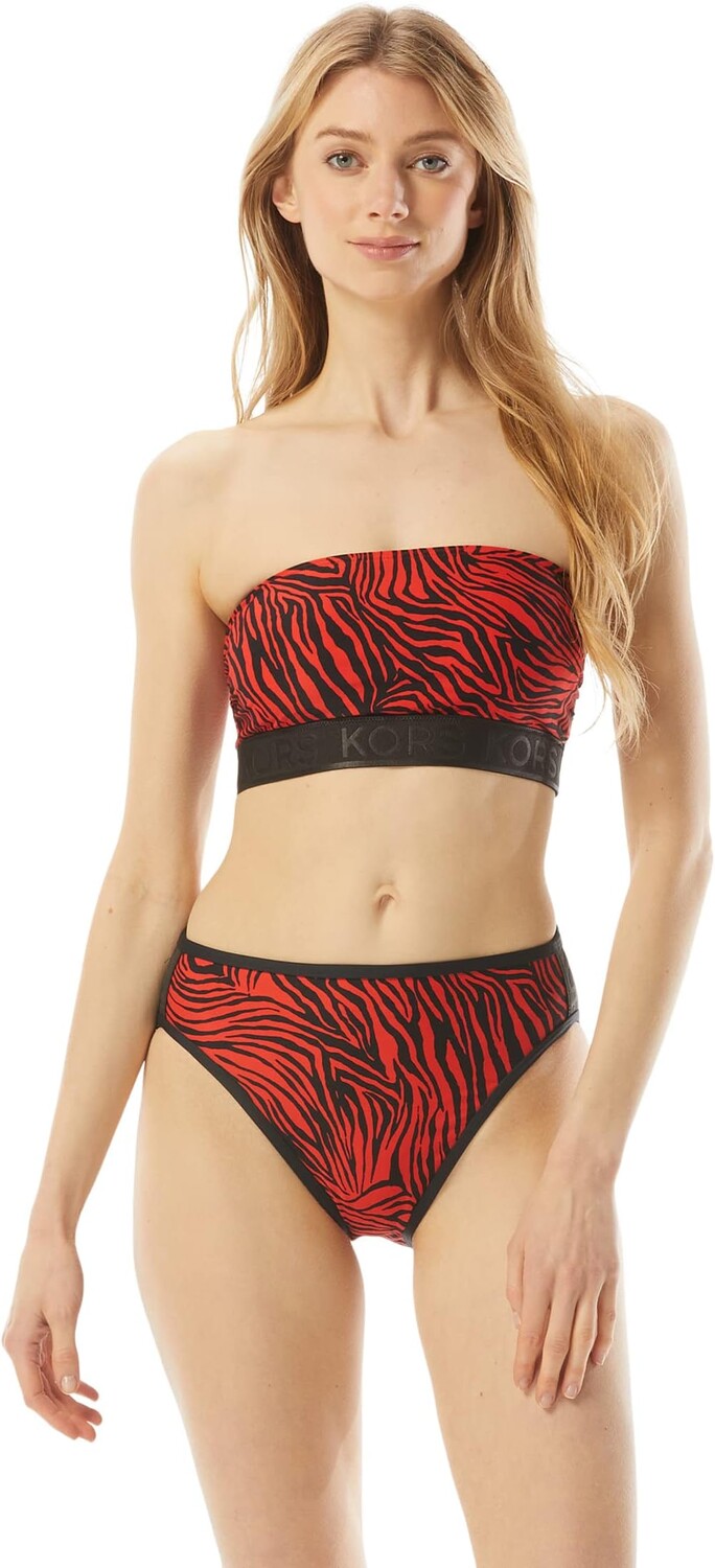 

Купальник MICHAEL Michael Kors Zebra Zip Back Bandeau, цвет Ruby
