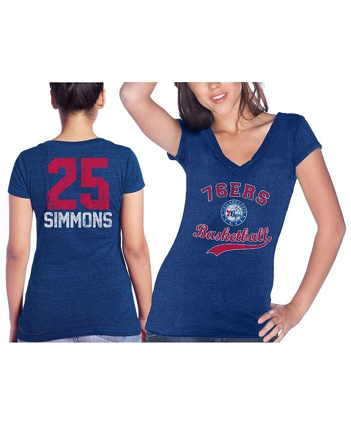 

Женские нитки Ben Simmons Royal Philadelphia 76ers Name & Футболка Number Tri-Blend с V-образным вырезом Majestic, синий