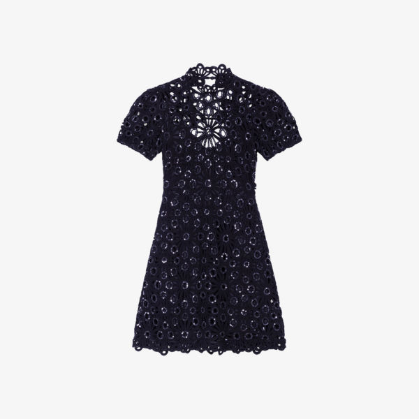 Хлопковое мини-платье мини с пайетками, связанное крючком Maje, цвет noir / gris