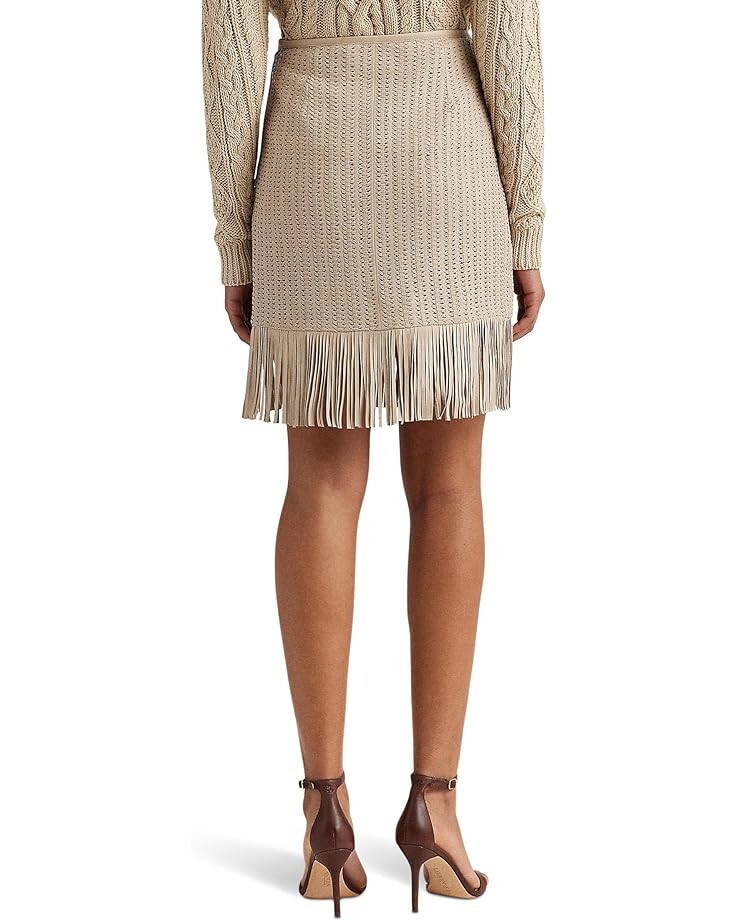 

Юбка LAUREN Ralph Lauren Fringe Trim Woven Leather Pencil Skirt, цвет Explorer Sand