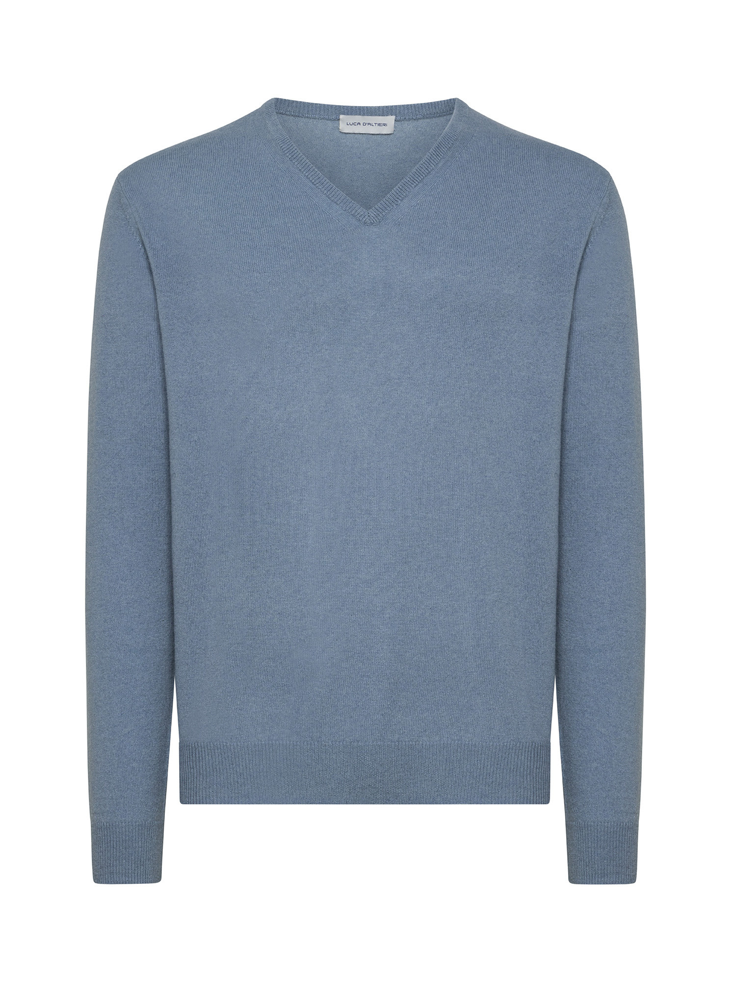 Пуловер с V-образным вырезом из чистого кашемира Luca D'Altieri, голубой пуловер с v образным вырезом из рифленого трикотажа m бежевый