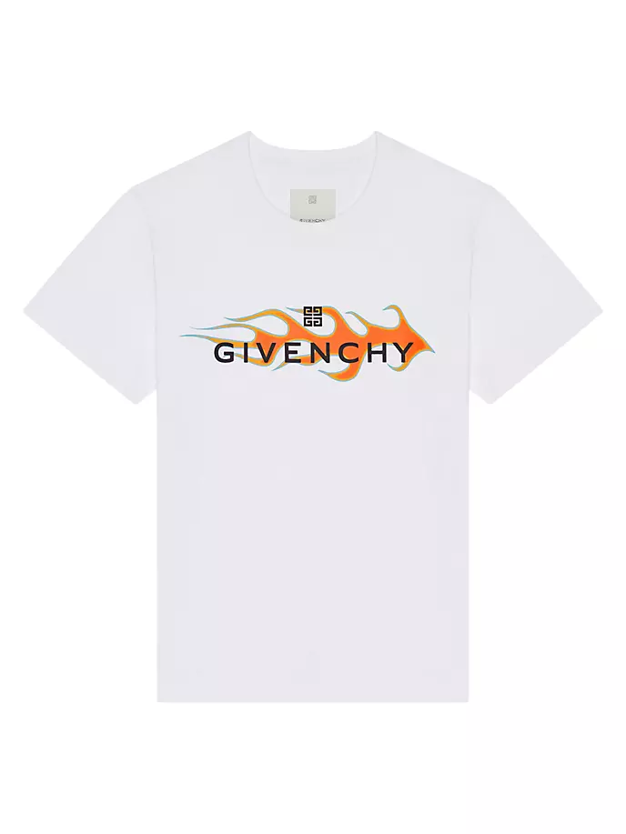 

Хлопковая футболка узкого кроя с принтом пламени Givenchy, белый
