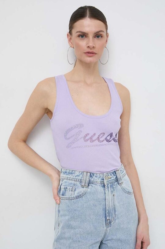 

Хлопковый топ с логотипом Guess, фиолетовый