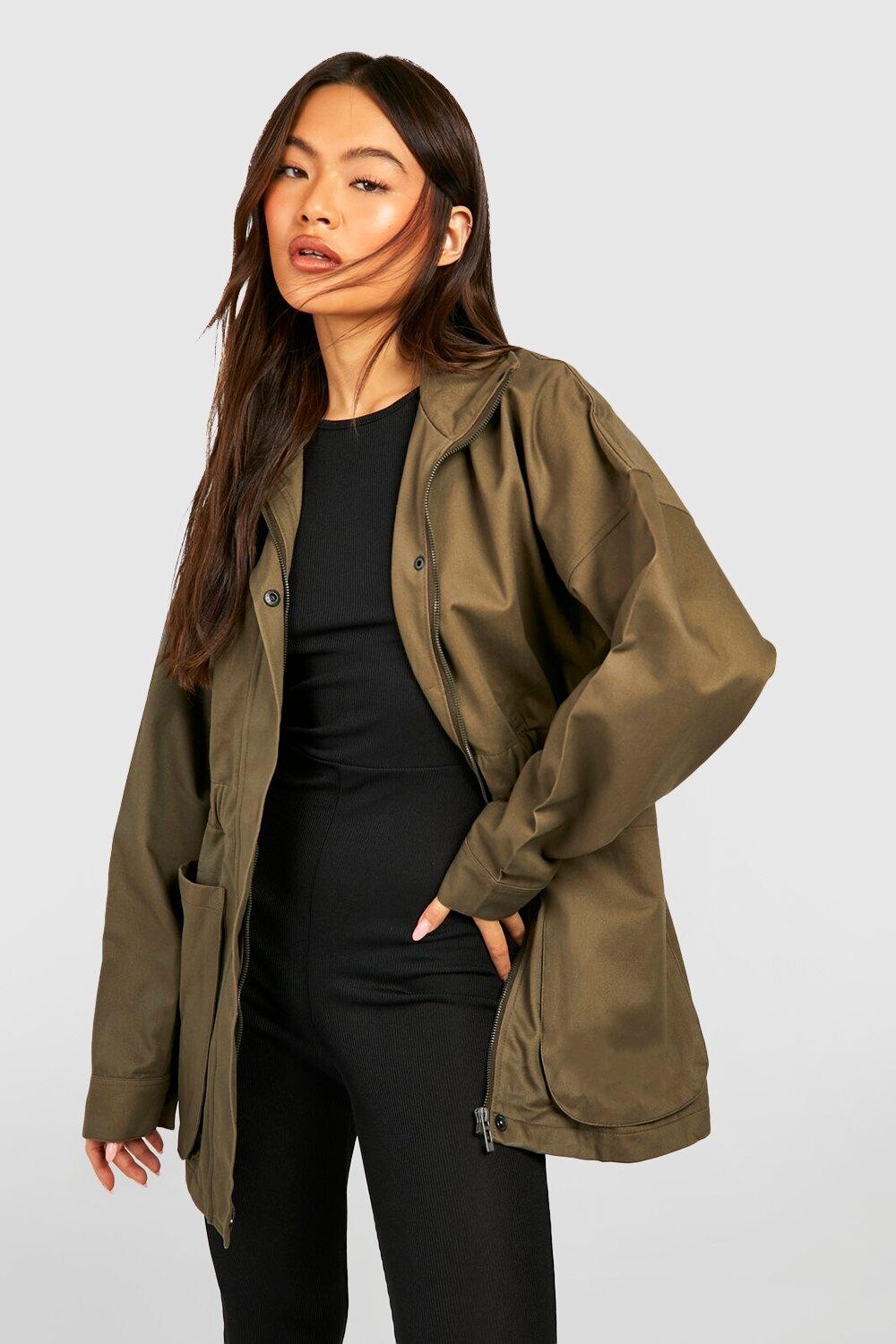 

Куртка из саржи synch waist Boohoo, оливковый