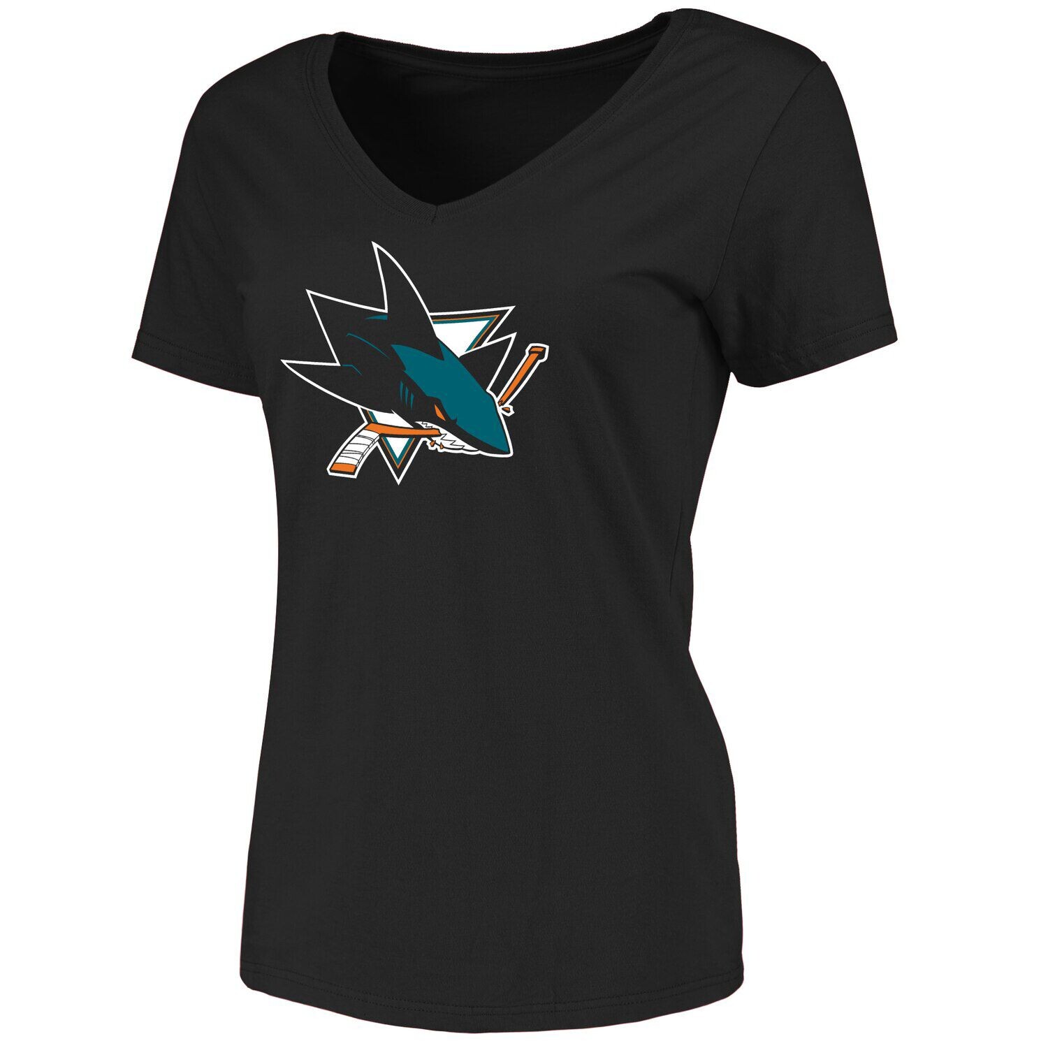 

Женская черная футболка с v-образным вырезом и логотипом San Jose Sharks Primary Fanatics