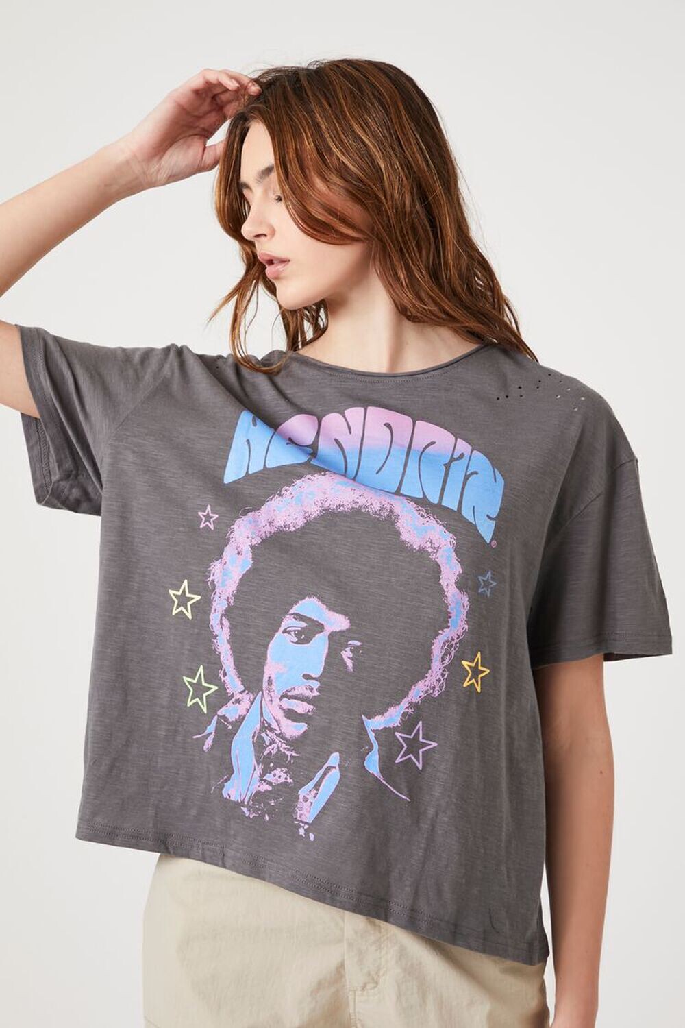 

Потертая футболка с рисунком Hendrix Forever 21, угольный