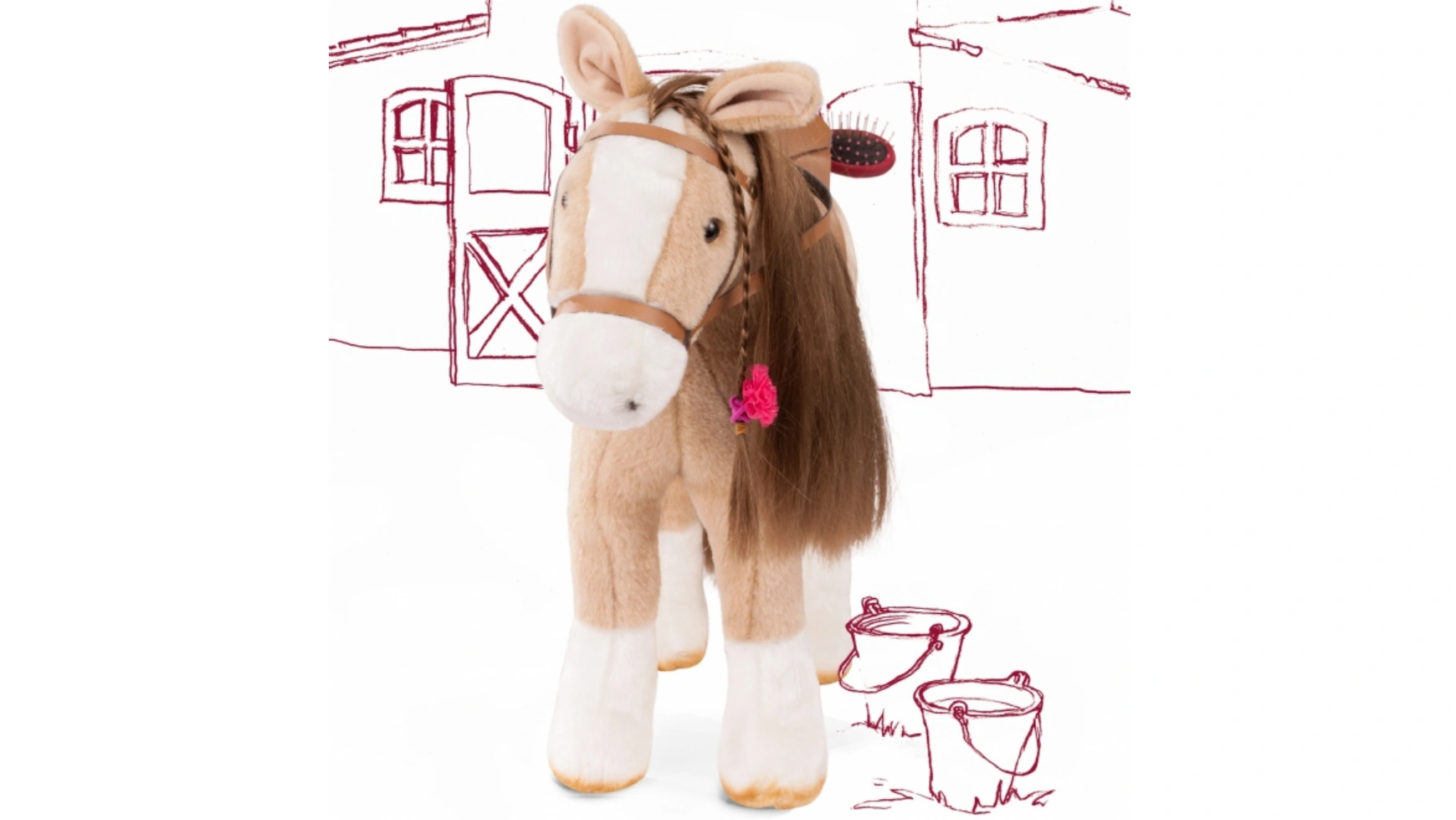 Расчесывающая лошадка спарки, большая плюшевая лошадка для стоячих кукол Götz Puppenmanufaktur