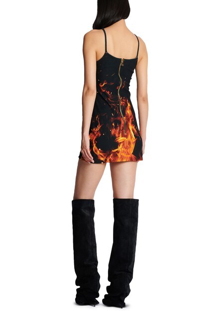 

Короткое платье из бархатного джерси с принтом Fire Balmain