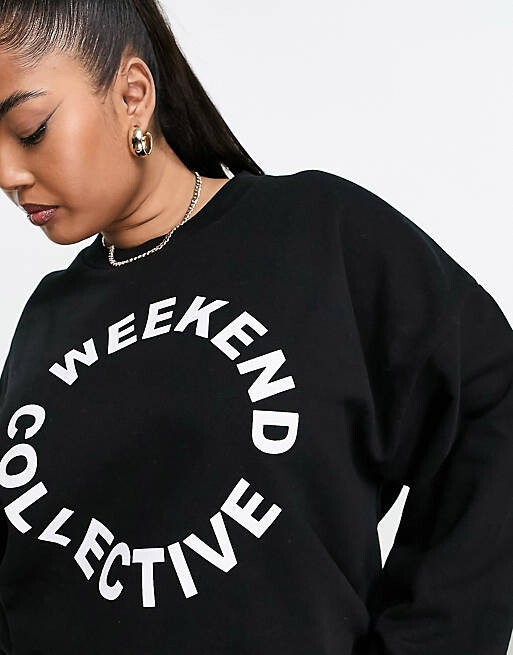 

Черная толстовка оверсайз с логотипом ASOS Weekend Collective Curve