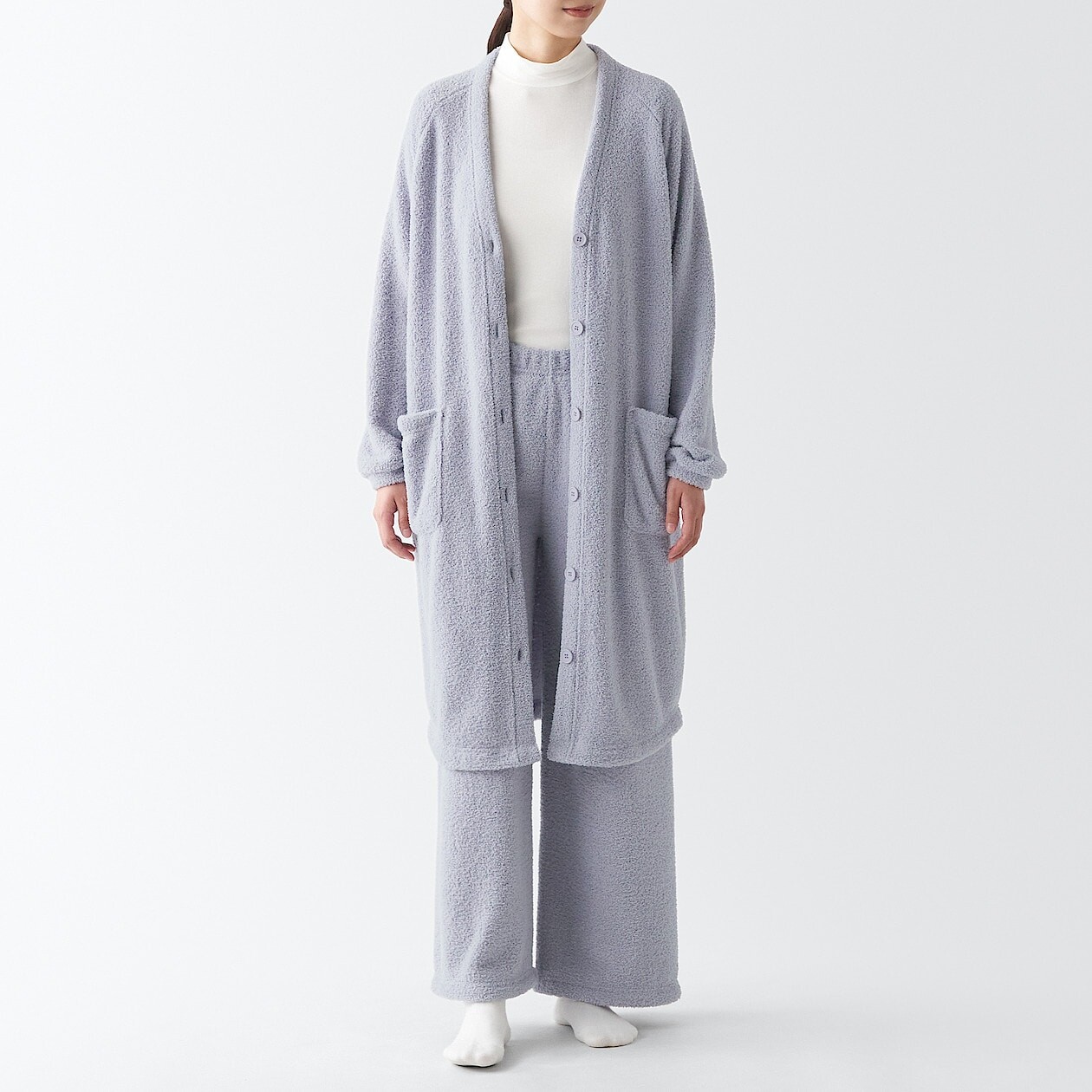 

Вязаный длинный кардиган из флиса MUJI, лаванда