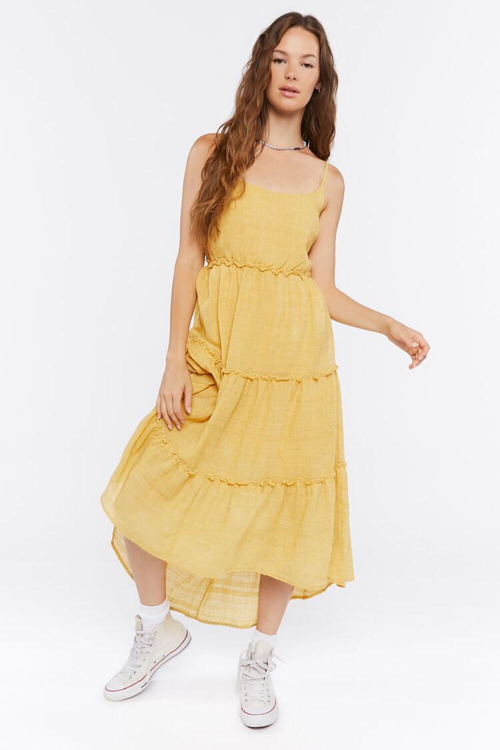 

Многоярусное платье макси на бретелях Forever 21, желтый