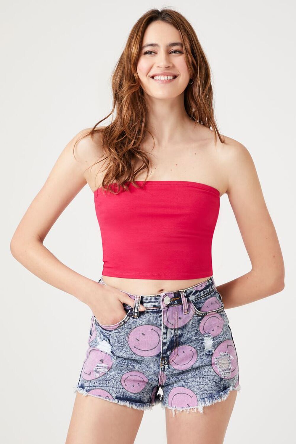

Джинсовые шорты с принтом Happy Face Forever 21, деним