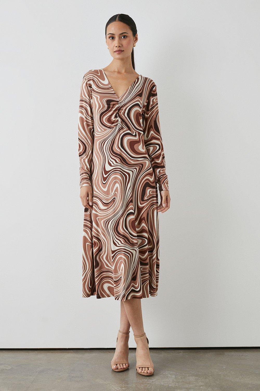 Коричневое платье-миди с завитками Debenhams, коричневый силиконовый чехол на vivo v21e узор 70 для виво ви21 е
