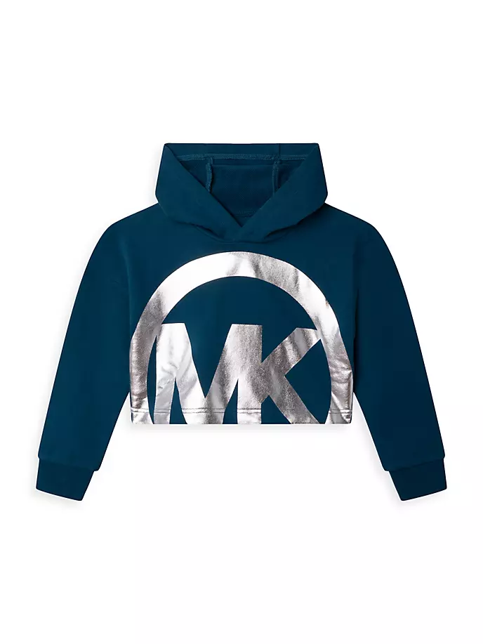 

Толстовка с капюшоном и принтом логотипа для маленьких девочек Michael Kors Kids, темно-синий