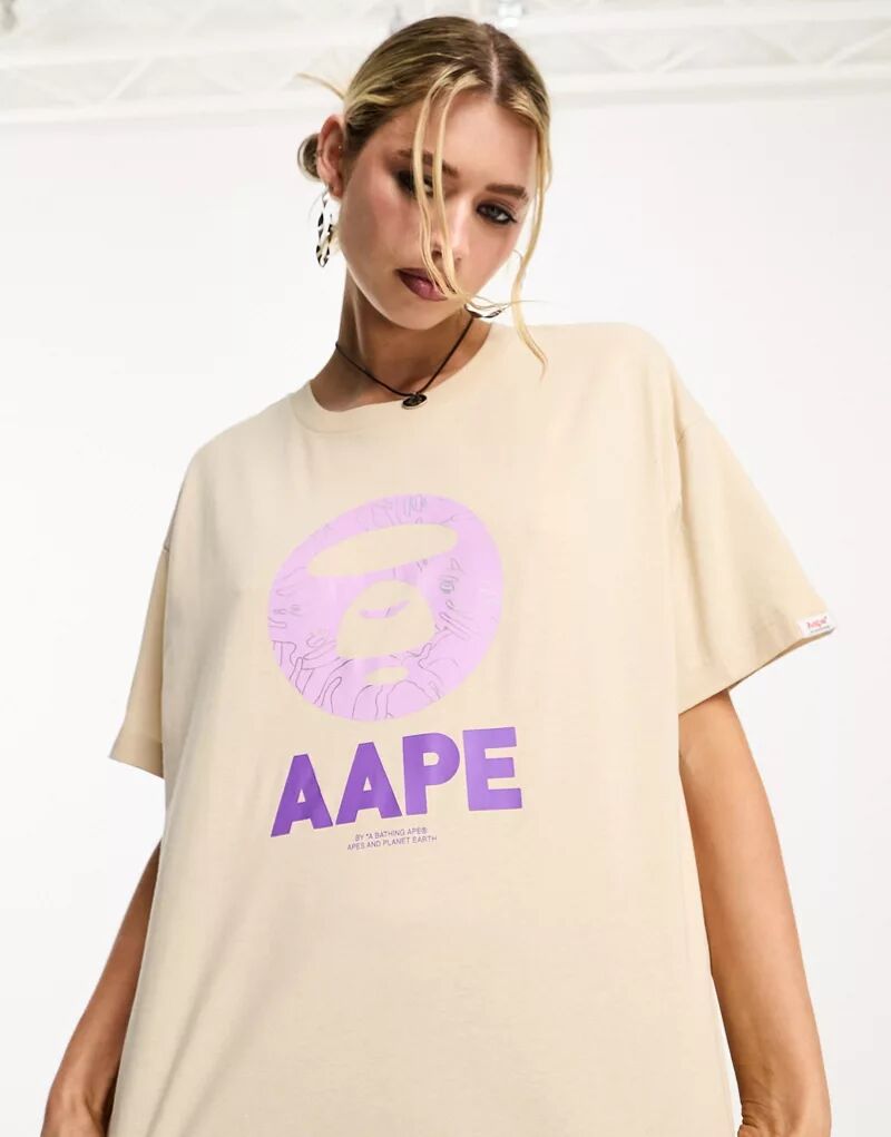 Бежевая футболка с логотипом Aape By A Bathing Ape