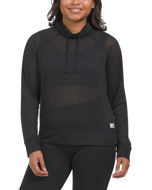 

Топ из сотовой сетки с воротником-воронкой Dkny Sport, черный