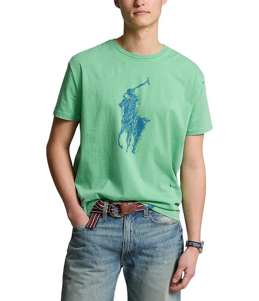 

Polo Ralph Lauren классического кроя из трикотажного джерси Big Pony с мотивом в виде брызг краски, футболка с круглым вырезом и короткими рукавами, зеленый
