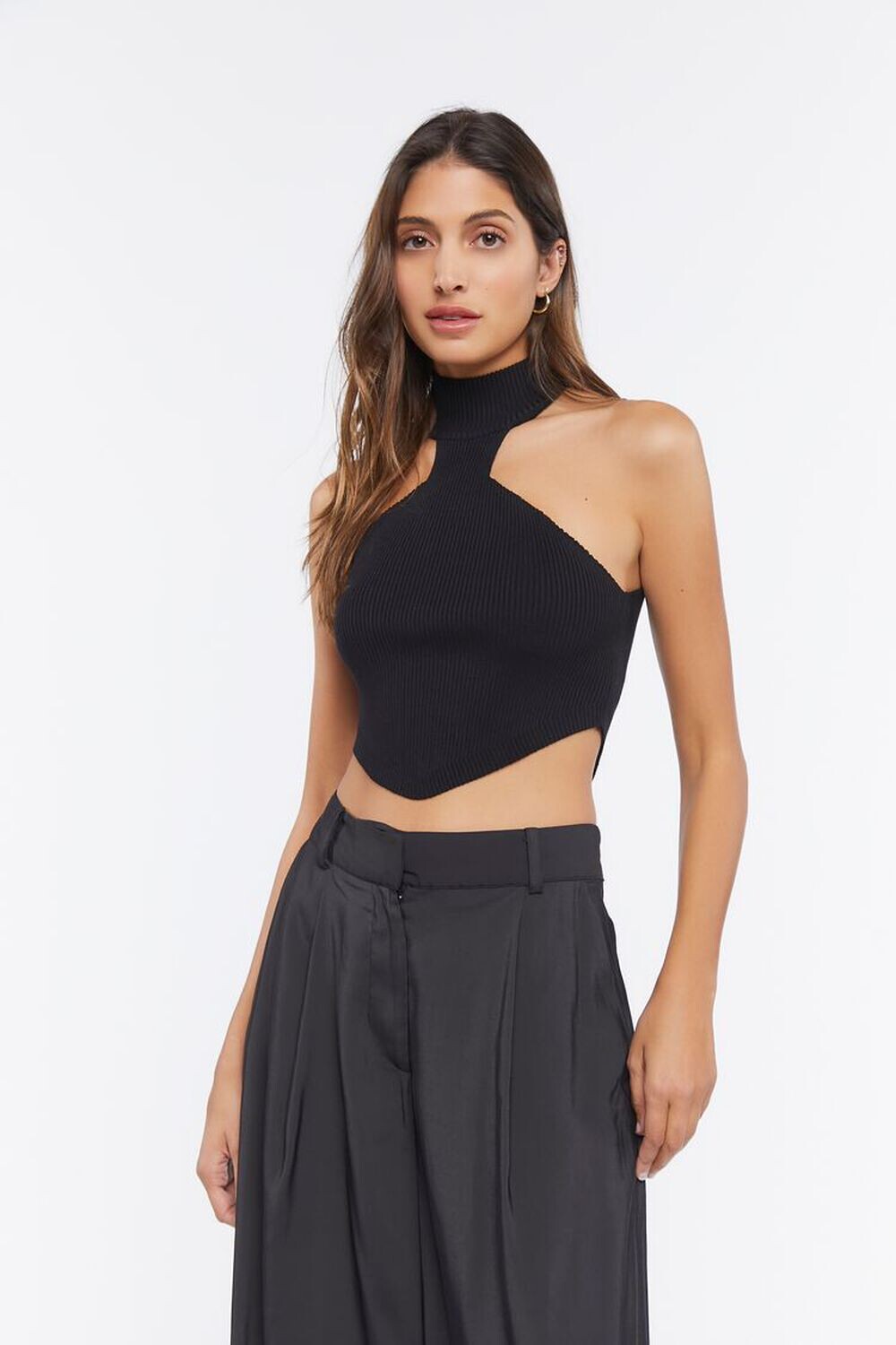 

Укороченный топ-свитер с воротником-стойкой Forever 21, черный