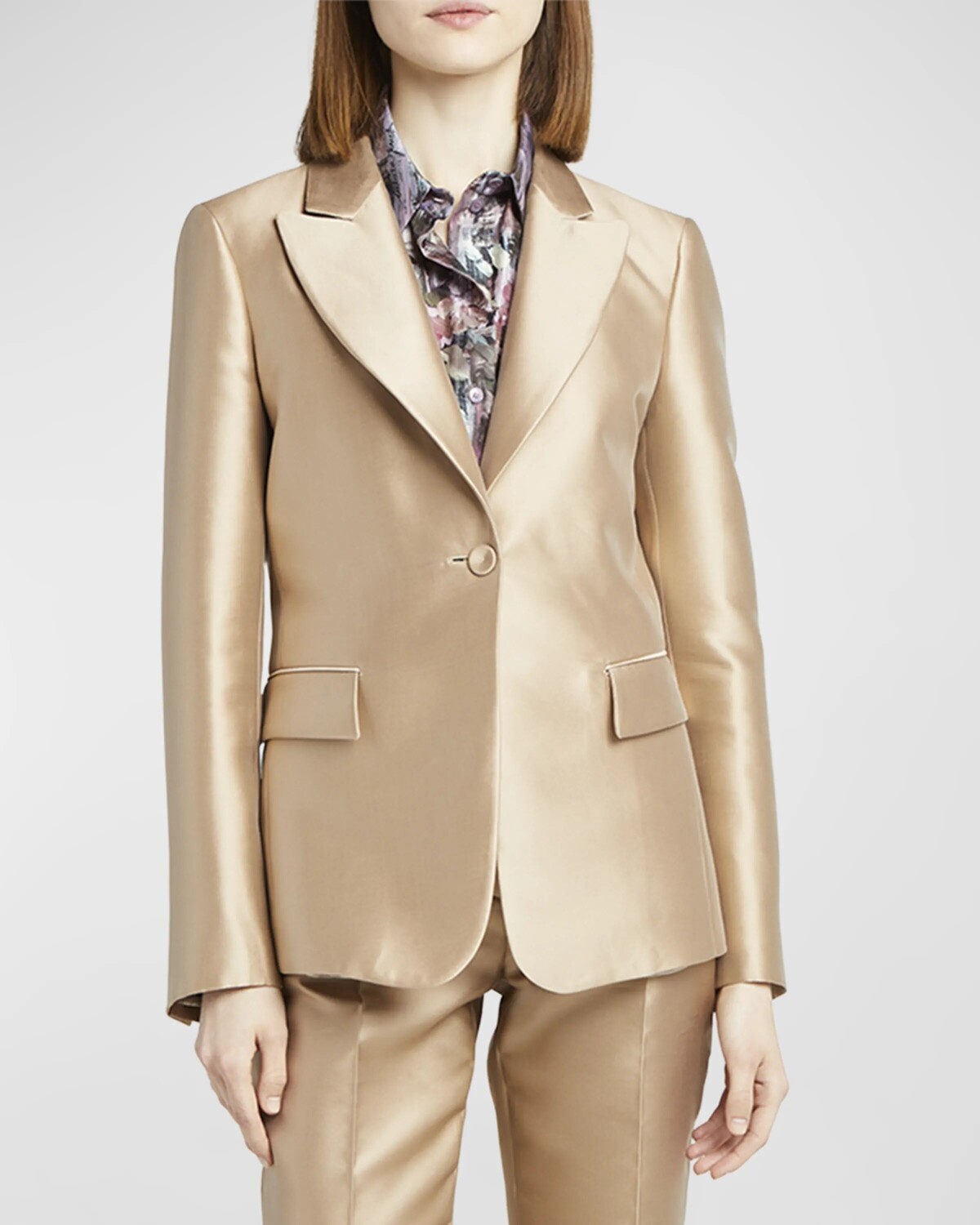 

Однобортный шелковый пиджак Микадо Alberta Ferretti, цвет Beige