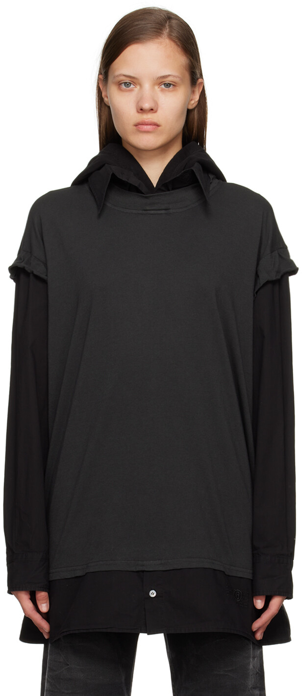 

Черная футболка с длинным рукавом с капюшоном MM6 Maison Margiela, Черный