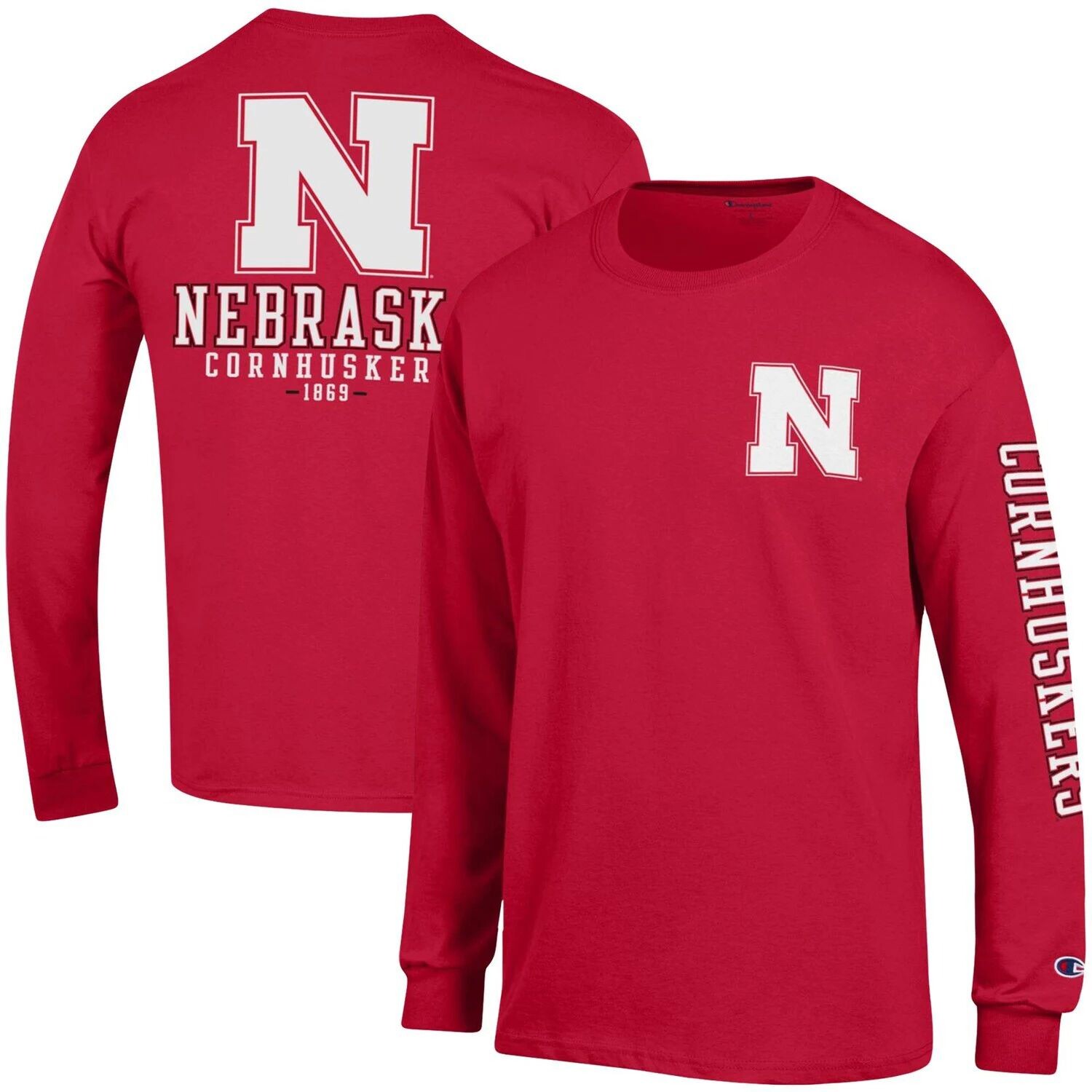 

Мужская футболка с длинными рукавами Champion Scarlet Nebraska Huskers Team Stack