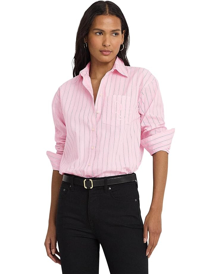 

Рубашка LAUREN Ralph Lauren Relaxed Fit Striped Broadcloth Shirt, цвет Pink/White Multi