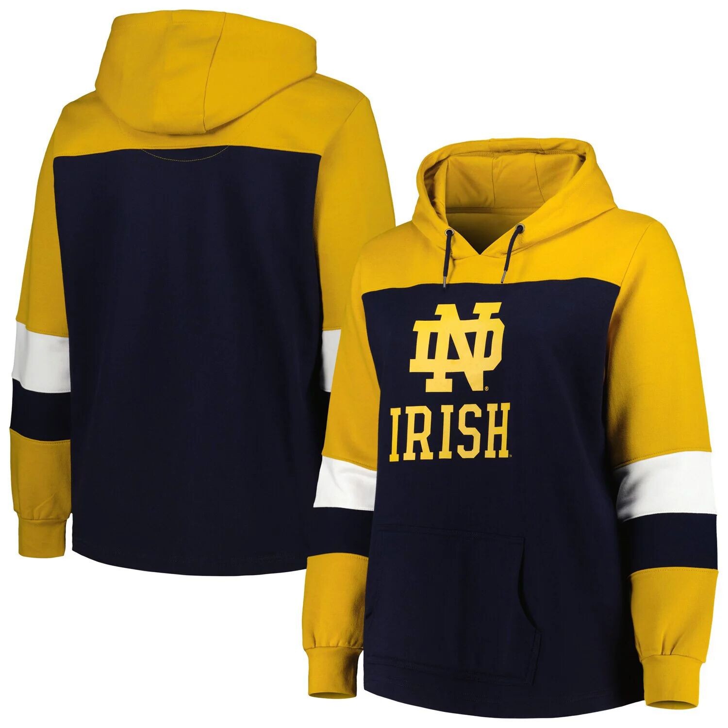 

Женский темно-синий пуловер с капюшоном Notre Dame Fighting Irish большого размера с цветными блоками