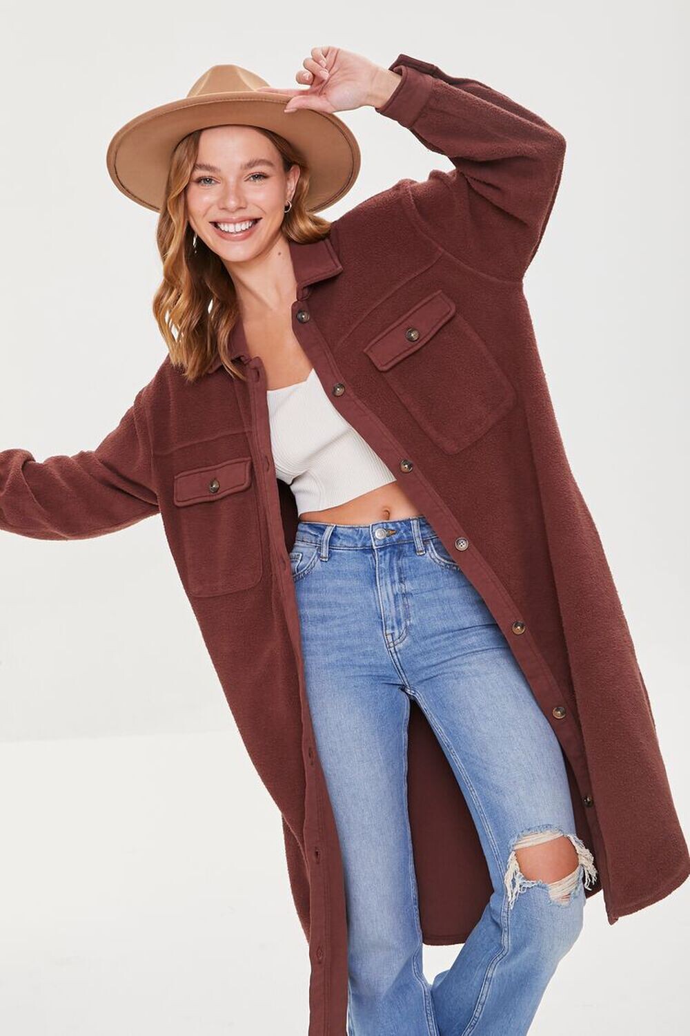 

Удлиненная куртка с дельфиновым краем Forever 21, коричневый