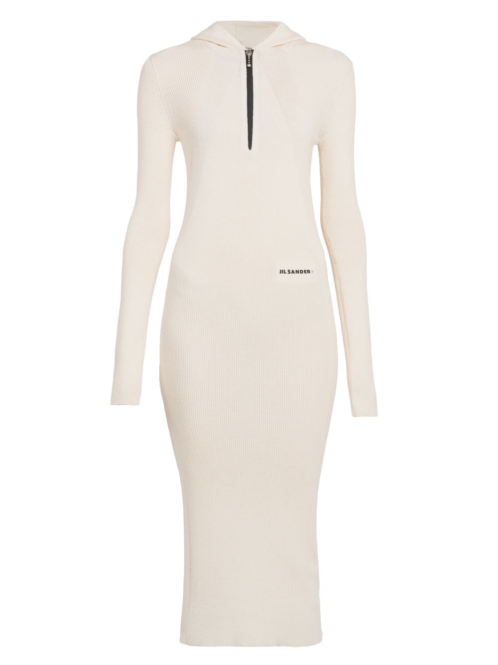 

Трикотажное платье в рубчик с капюшоном Jil Sander