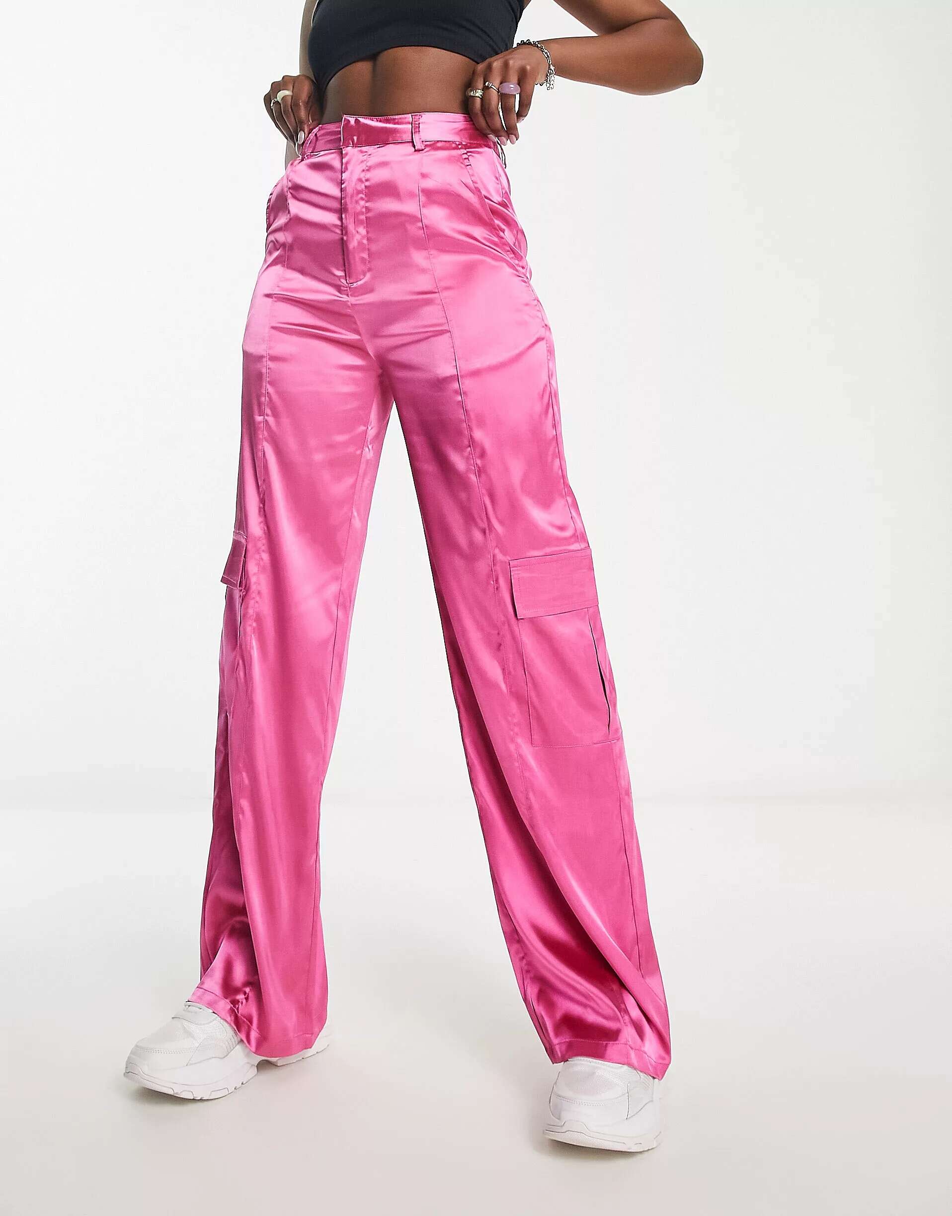 Розовые атласные широкие брюки карго Heartbreak calia женские атласные широкие брюки карго