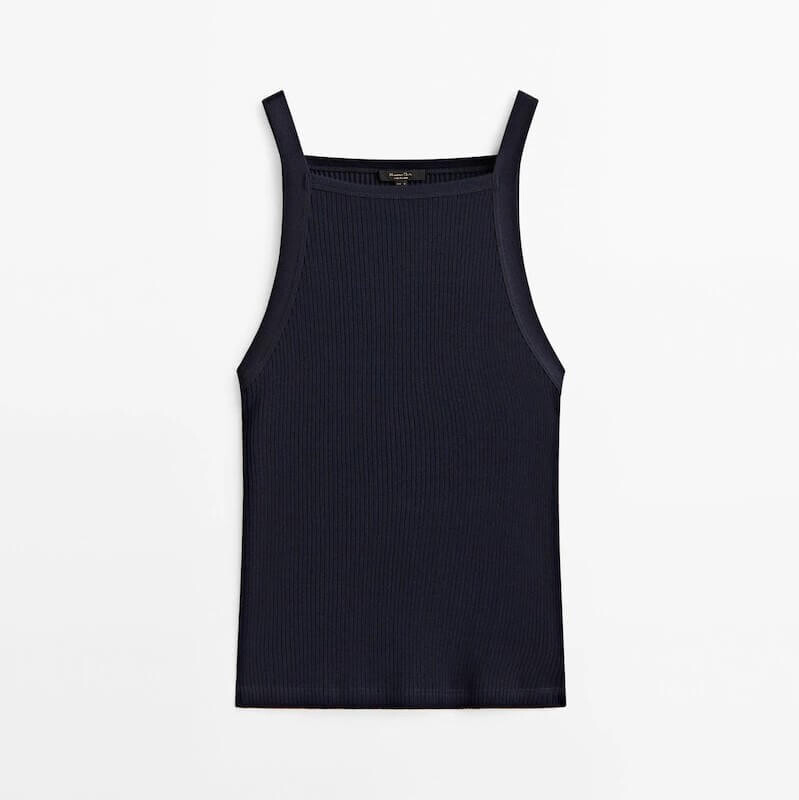 

Майка Massimo Dutti Ribbed, темно-синий