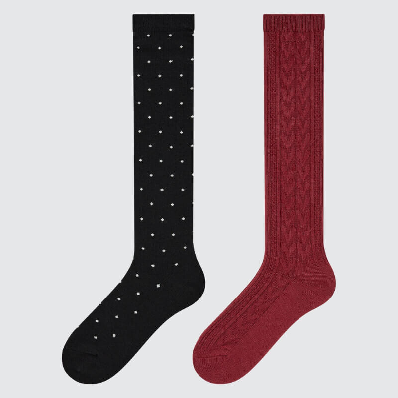

Гольфы Uniqlo Girls Heattech High Dotted (two Pairs), черный/красный