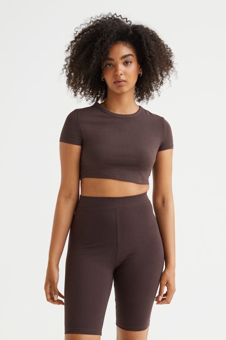 

Укороченный топ из хлопка H&M, темно коричневый