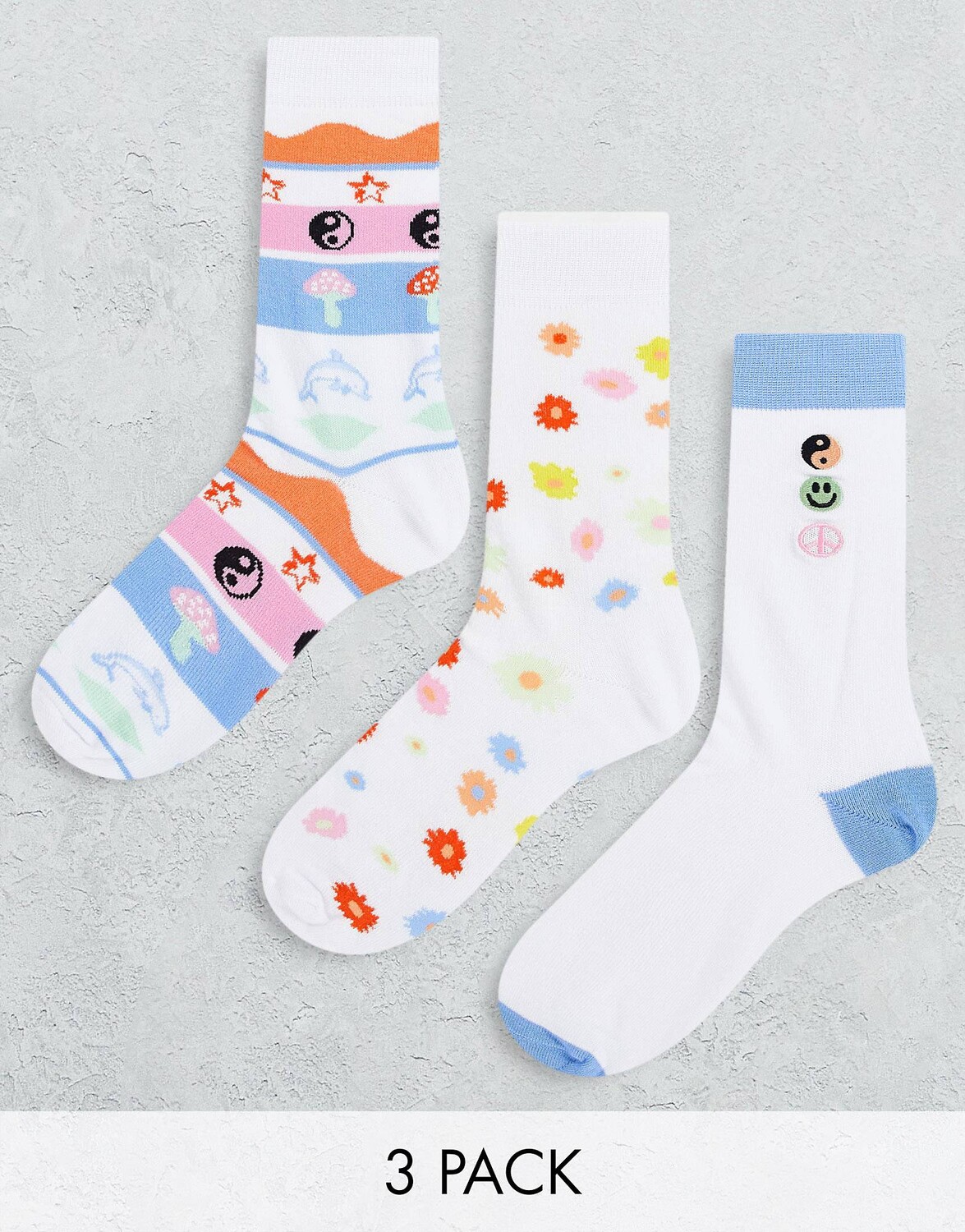 

Комплект из 3 носков с сплошным принтом ASOS DESIGN
