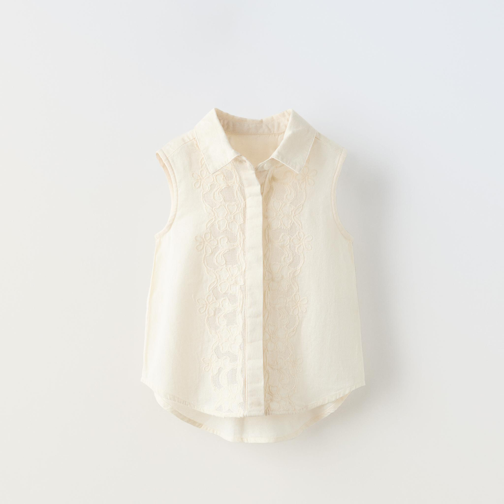 Рубашка Zara Embroidered, экрю цена и фото