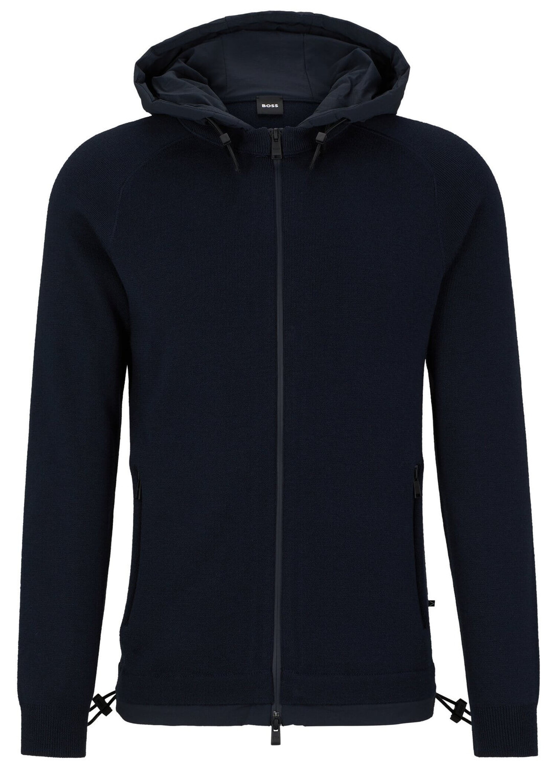 

Толстовка на молнии BOSS Regular-fit With Ribbed Cuffs And Padded Hood, темно-синий