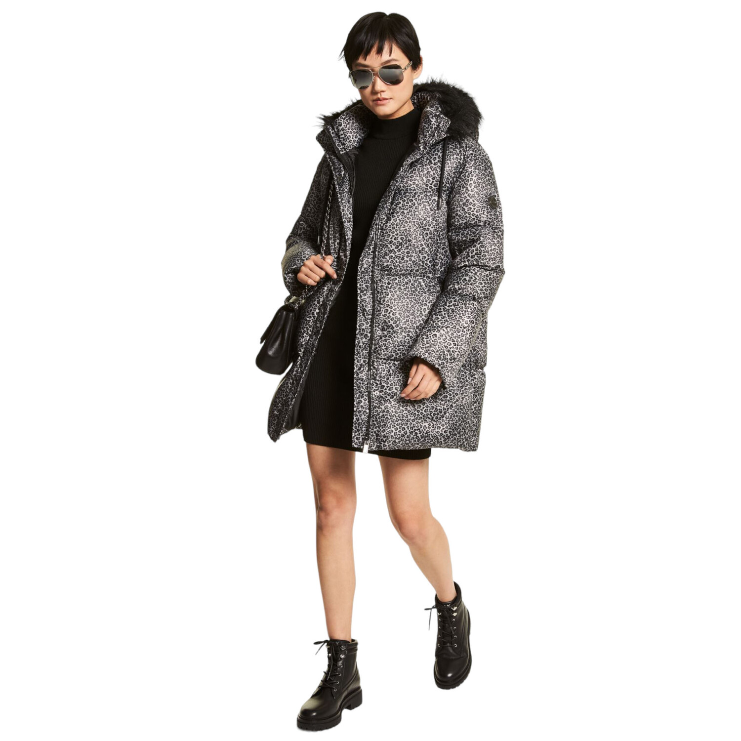 

Пуховик Michael Michael Kors Oversized Leopard Print Cire, серый