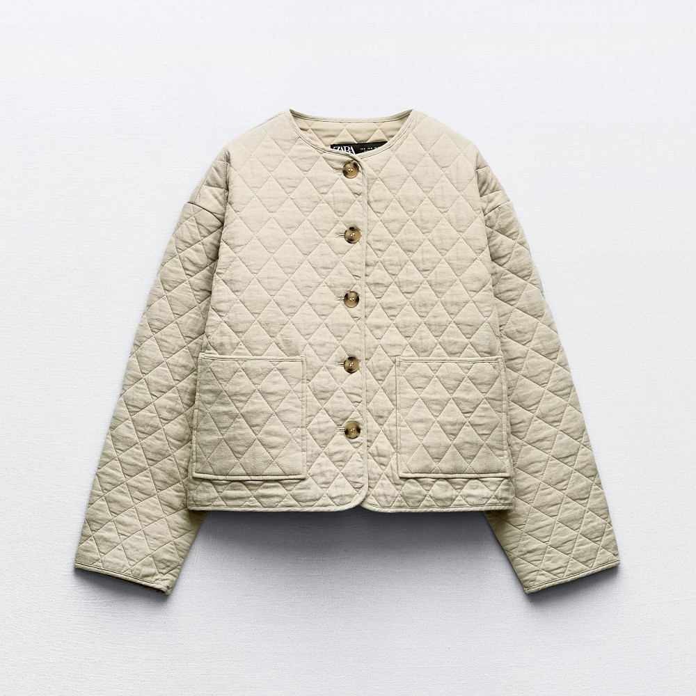 Куртка Zara Linen Blend Quilted, бежевый куртка рубашка zara kids combined quilted check plush черный белый