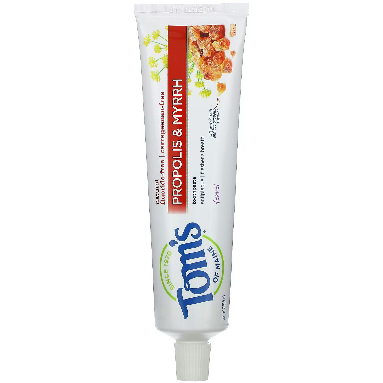 

Tom's of Maine, зубная паста против налета с прополисом и миррой, без фторида, фенхель, 155,9 г (5,5 унции)