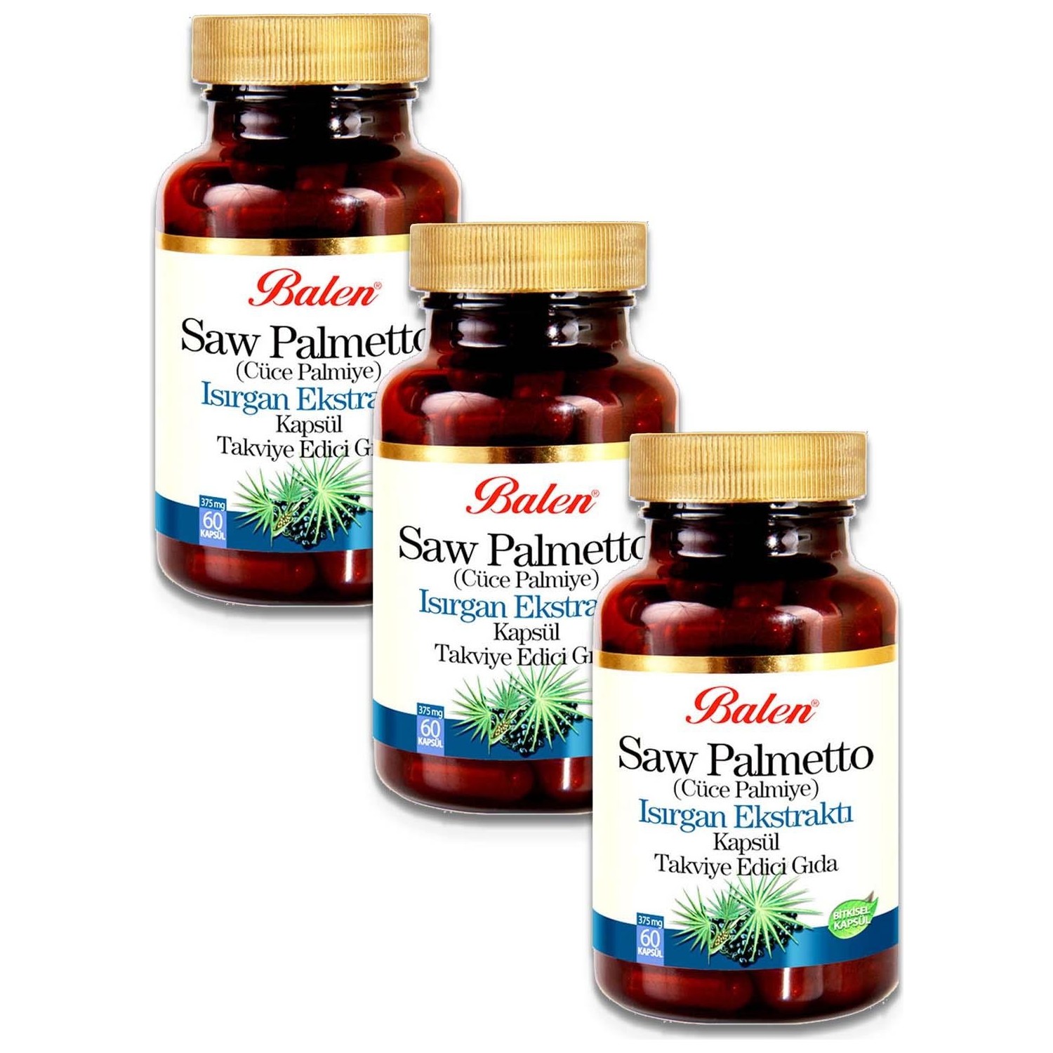 Пищевая добавка Balen Saw Palmetto Cinko 375 мг, 3 упаковки по 60 капсул цинк nutramedix 50 мг 60 вегетарианских капсул