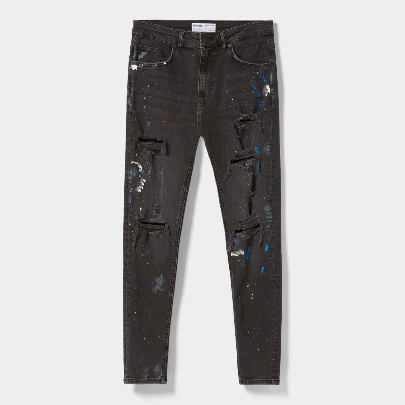 

Джинсы Bershka Ripped Paint Splatter Skinny, черный