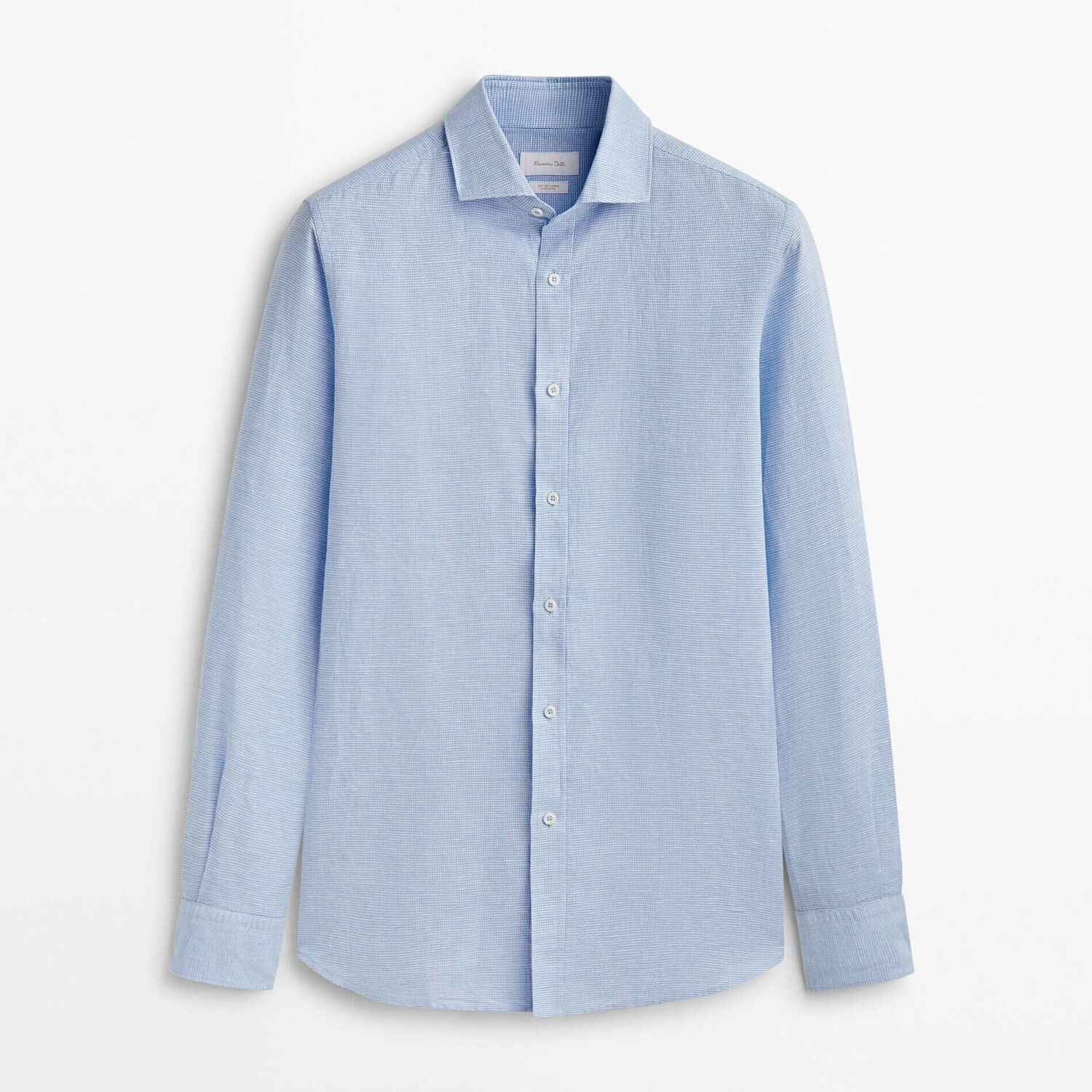

Рубашка Massimo Dutti Slim Fit Houndstooth Linen Blend, голубой