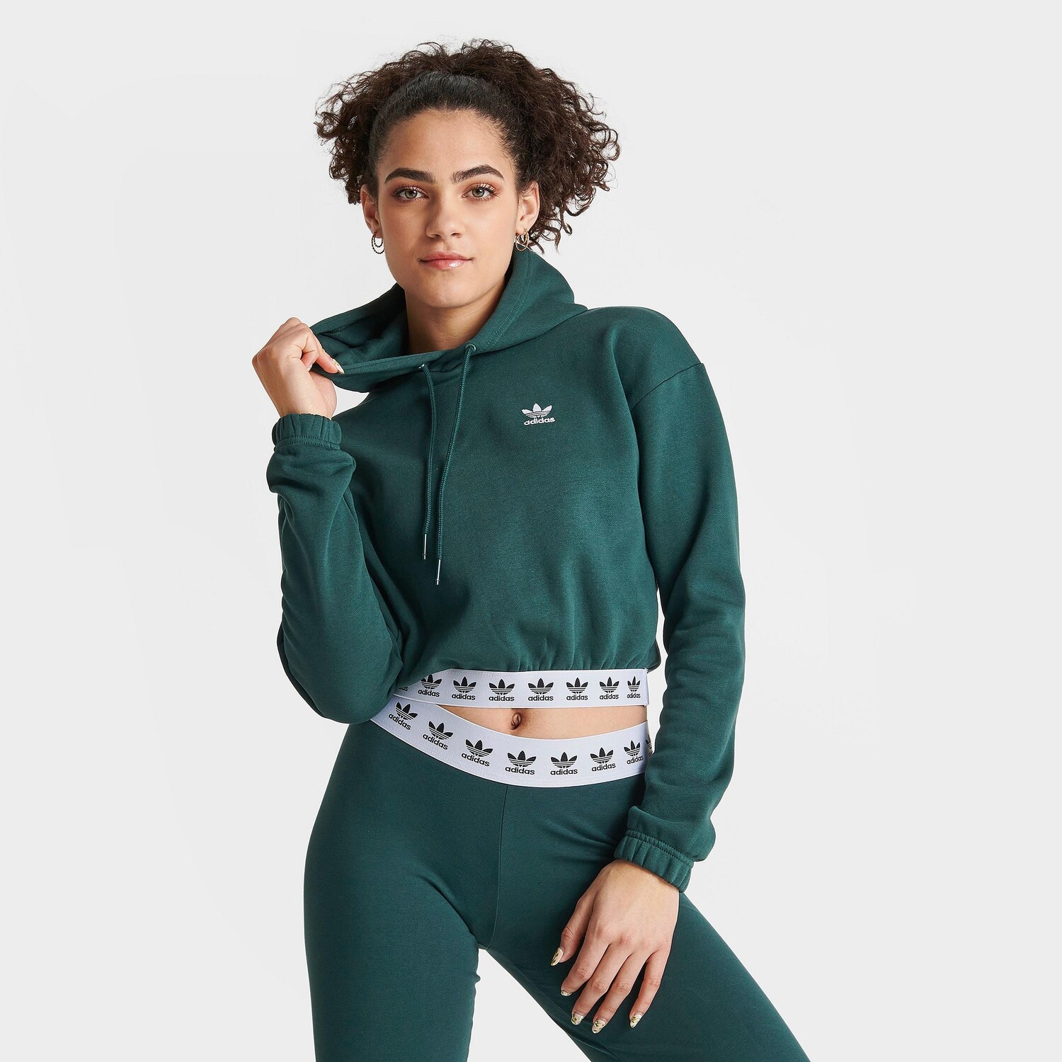 

Женская укороченная худи с тесьмой Adidas Originals, зеленый