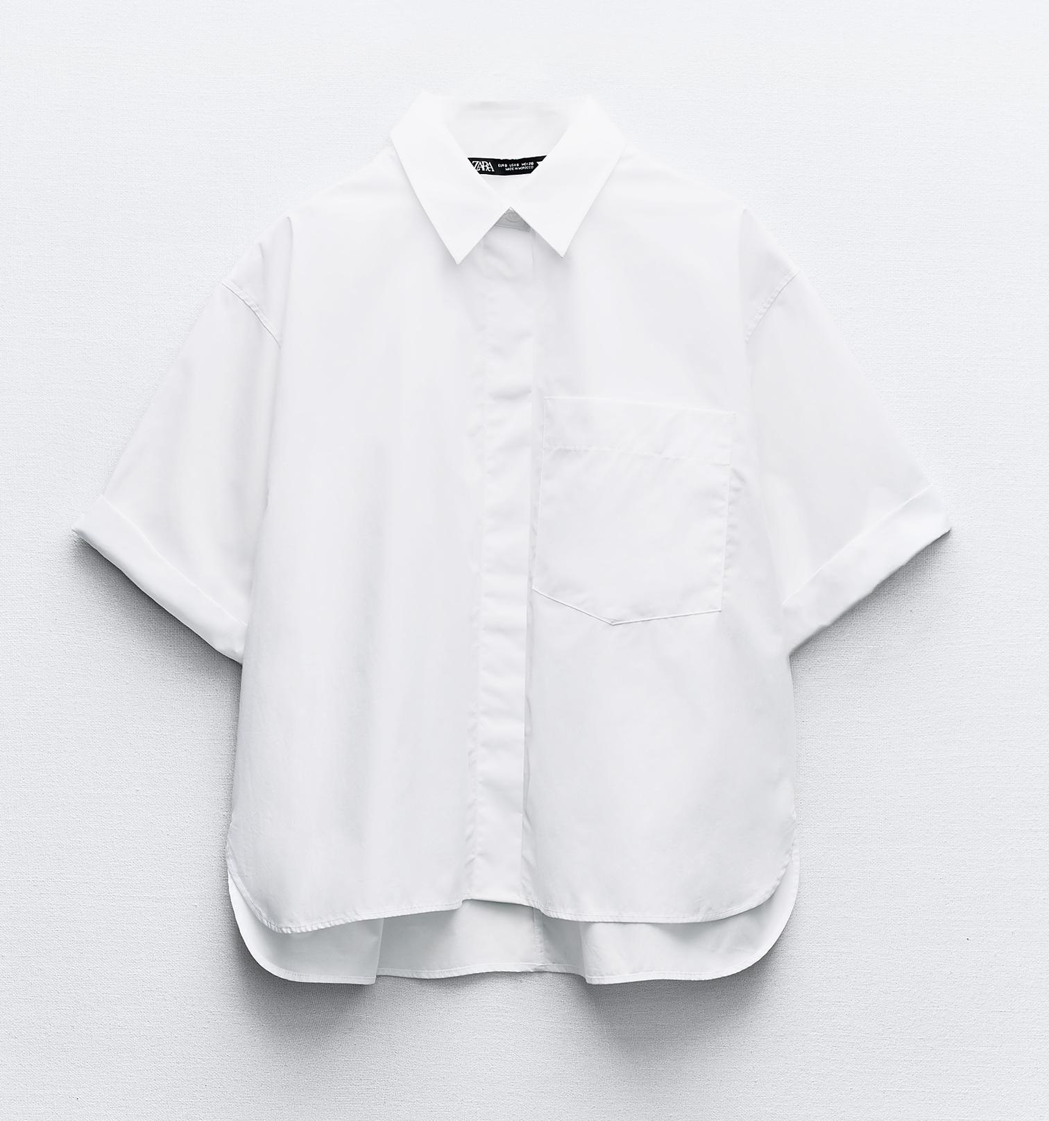 Рубашка Zara Poplin With Pocket, белый рубашка zara check poplin синий белый