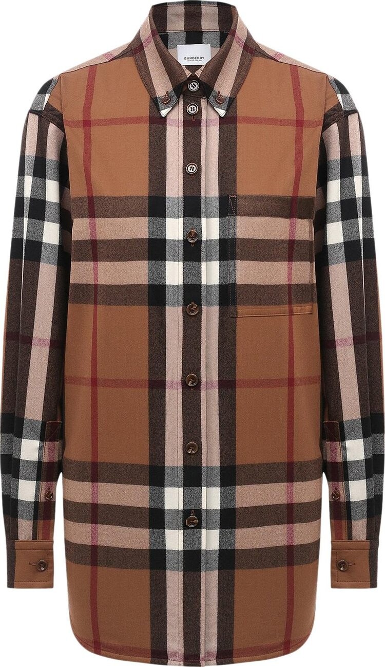 

Рубашка Burberry Check Wool Oversized Shirt 'Birch Brown', коричневый