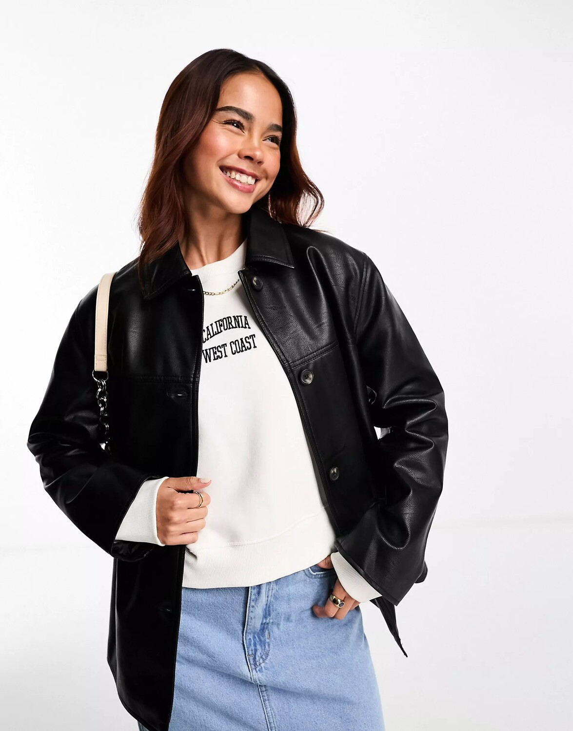 

Куртка Asos Design Faux Leather Clean Top Collar, черный