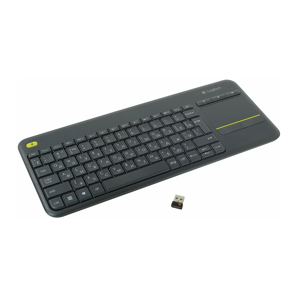 Клавиатура беспроводная Logitech K400 Plus, с тачпадом, английская раскладка, чёрный беспроводная клавиатура для smart tv logitech k400 plus with touch bar 920 007147