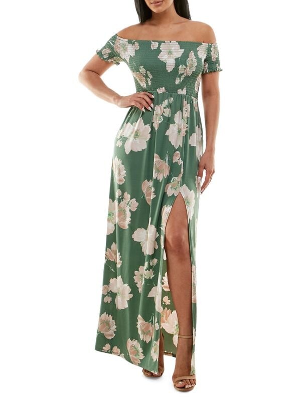 

Присборенное платье макси с принтом Bebe Olive multicolor